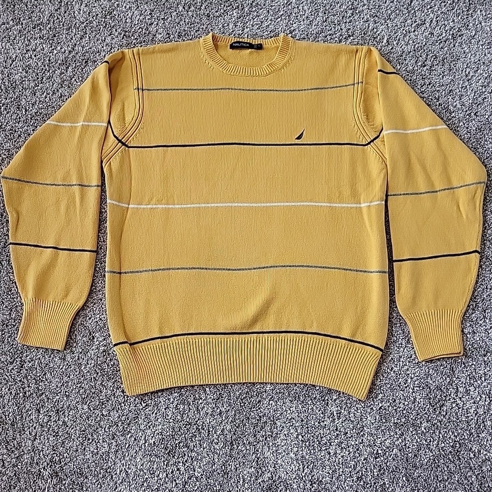 NAUTICA Men's Yellow Striped Sweater Preppy Classic Size XL